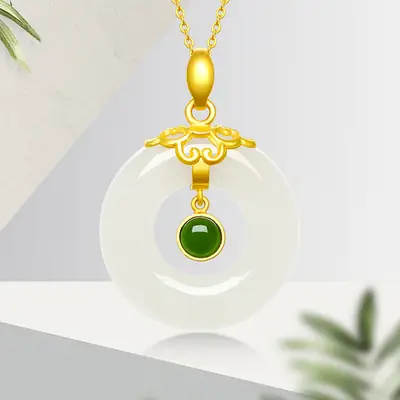 Xiangyun Green Jade Safety Buckle Necklace Women