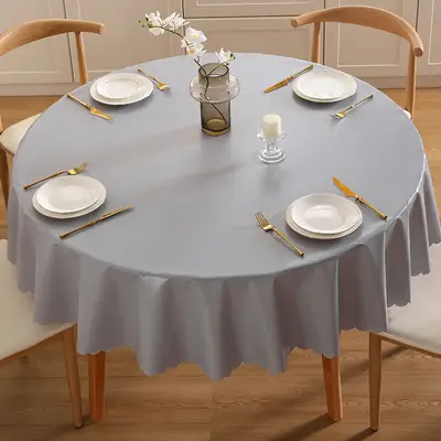 White PVC Round Tablecloth Set for Dining