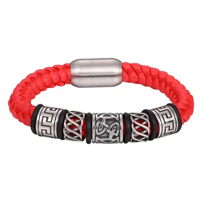 Men's Black Greek Key Braided Leather Bracelet