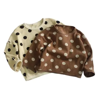 2026 Spring Girls Polka Dot T-Shirt Long Sleeve Korean Style Loose Fit