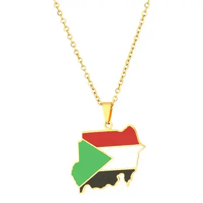 Stainless Steel Sudan Map Necklace for Men Women