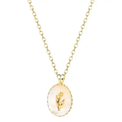 Yuerxin S925 Sterling Silver Tulip Necklace Women's Korean-style ins Niche Geometric Oval Shell Clavicle Chain Jewelry