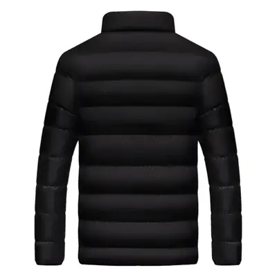 Men's Black Winter Puffer Jacket with Hood Stand Collar