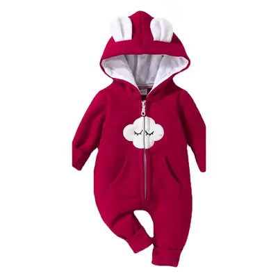 Baby Hooded Zipper Jumpsuit Brown Winter Warm