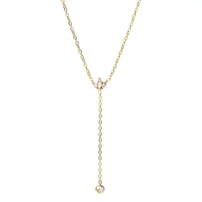 18K Gold Stainless Steel Pendant Crown Set White Zircon Necklace