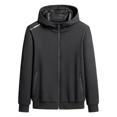 Men's Black Full Zip Hoodie Winter Fleece Lined Large