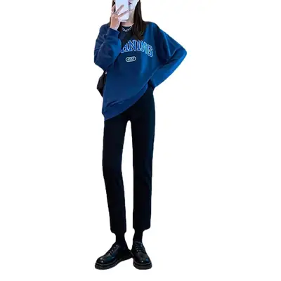 Women Black Slim Fit Jeans Autumn Pants Set Large