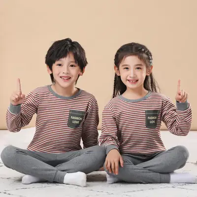 Kids Cotton Printed Pajamas Set Blue Boys Girls