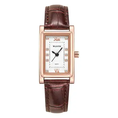 Volis Men's Women's Diamond Quartz Watch Brown Leather Belt