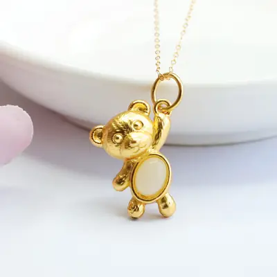 Golden Teddy Bear Pendant Necklace for Women