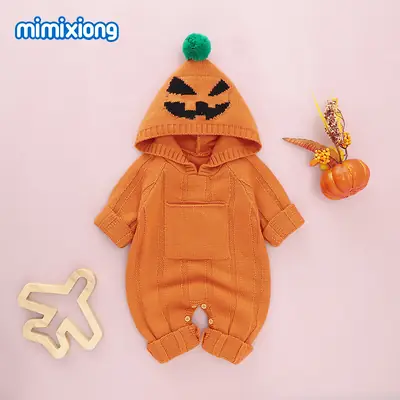 Halloween Baby Hooded Suit Black with Pumpkin Design