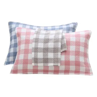 Cotton Checkered Pillow Scarf Blue White 3 Layer