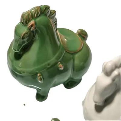 Green Horse Ceramic Tea Pet Ornament for Home Office