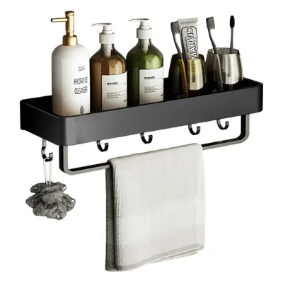 Black Aluminum Bathroom Shelf 50cm Wall Mount Punch Free
