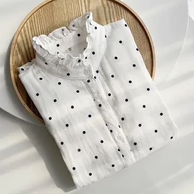 Japanese Polka Dot Long Sleeve Women's Shirt 2022