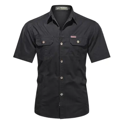 Men Cotton Military Style Light Grey Shirt
