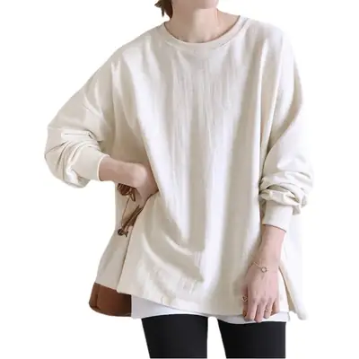 Women Striped Oversized Sweatshirt Black White Loose Cotton
