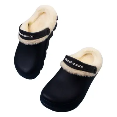 Black Fluffy Slippers for Winter Home Wear
