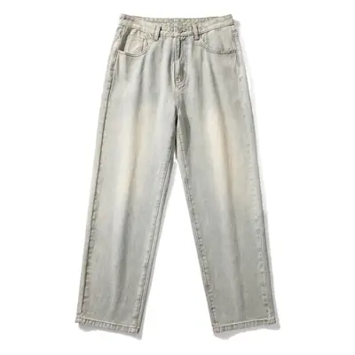 Men Washed Vintage Blue Straight Leg Jeans