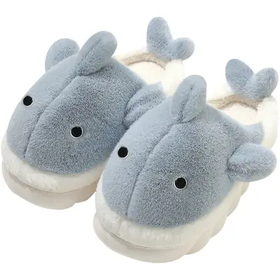 Women Cotton Slippers Blue 4CM Thick Winter Warm