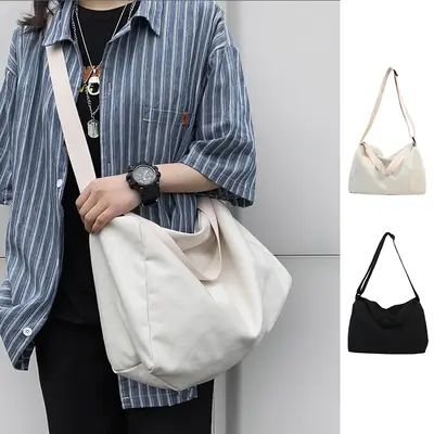 Black Canvas Crossbody Bag for Women Large Capacity