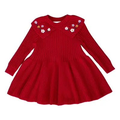 Red Knitted Baby Girl's Skirt with Embroidered Princess Design