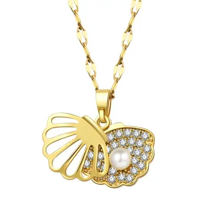 Silver Shell Pearl Open Close Necklace for Women