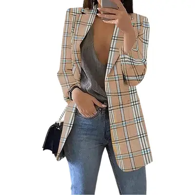 Women's 2025 Plaid Cardigan Suit Jacket Set