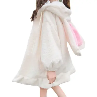 Japanese Style Soft Girl Rabbit Ear Hooded Sweater Women's Mid-Length Cashmere Coat