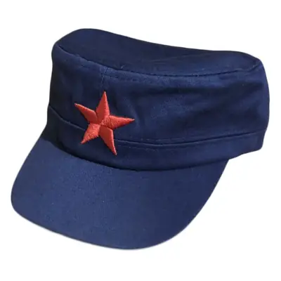 Navy Retro Star Embroidered Flat Cap