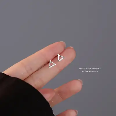 S999 Foot Silver Geometric Triangle Diamond Earrings Women