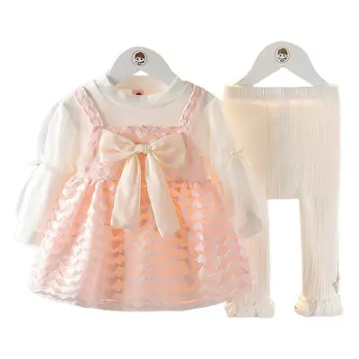 Spring Baby Skirt Set White Orange Puff Sleeve