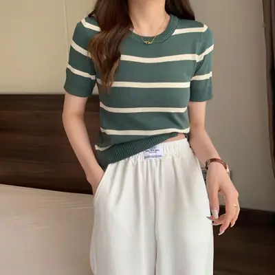 Women Striped Short Sleeve T-Shirt Summer 2023
