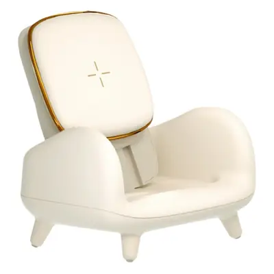 Modern White Wireless Charging Sofa Chair with Gold Accents