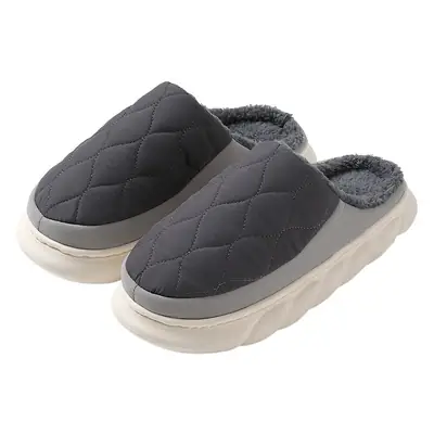 Men's Blue Gray Quilted Slip-On Slippers Winter Indoor