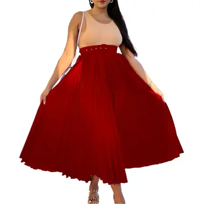 White Pleated High Waist Skirt Set for Women