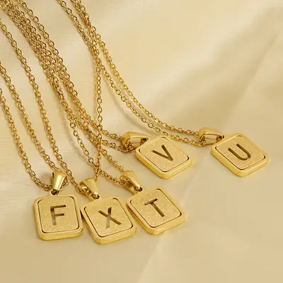 18K Stainless Steel V Pendant Necklace for Women