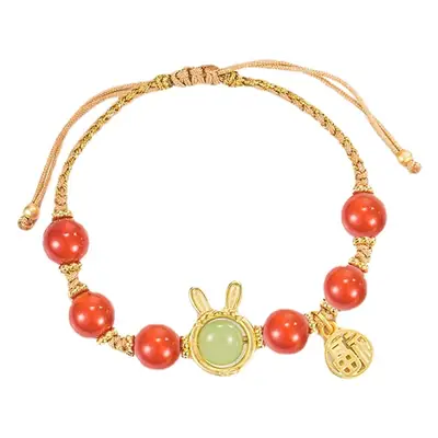 Golden Agate Bracelet for Women with Red & Green Stones