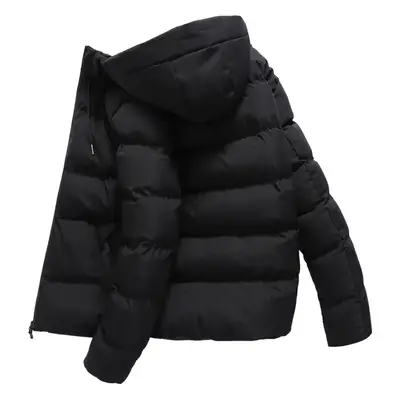 Men's Black Hooded Cotton Padded Winter Coat
