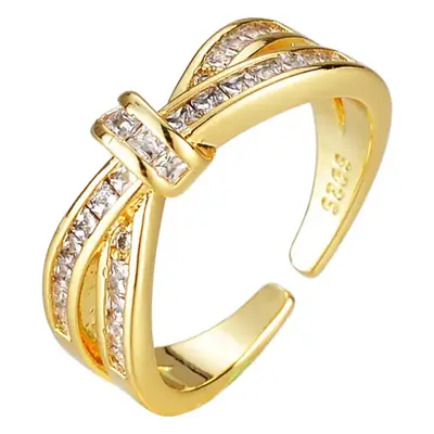 Gold Cross Open Ring with Flash Diamond for Women