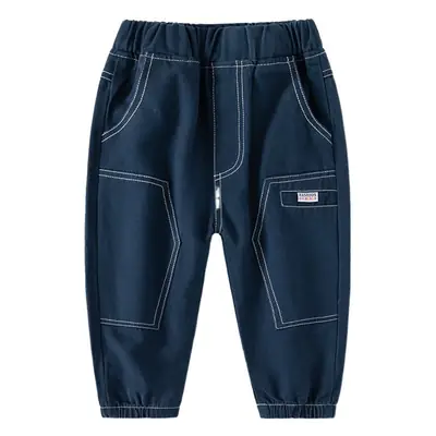 Kids Cotton Pocket Pants Navy Blue Korean Style
