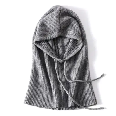 Women's Grey Knitted Neck Scarf with Hood