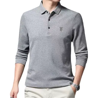 Men Embroidered Polo T-Shirt Grey Medium