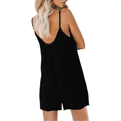 Women Red Pure Color Jumpsuit Summer Casual Cross-Border