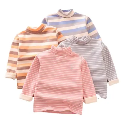 Boys Striped Mock Collar T-Shirt Large Fleece Warm