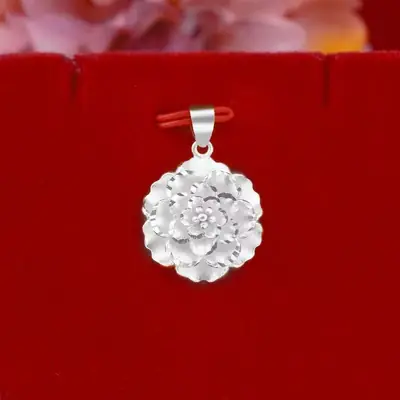 Brass Gold Peony Pendant Necklace Set for Women