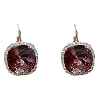 High-End Purple Crystal Square Earrings French Retro Design