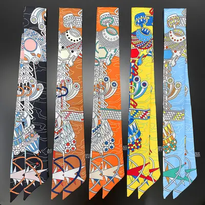 INS New Ladies Silk Ribbon Hair Belt Decorative Scarf Orange