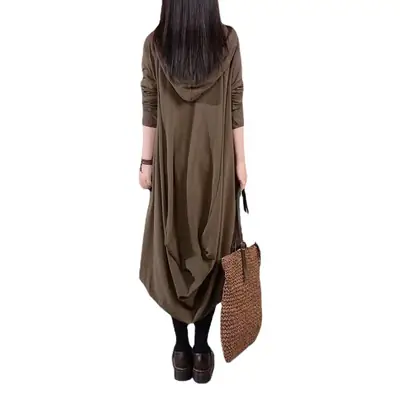 2026 Autumn Hooded Mid-Length Dress for Plus Size Women