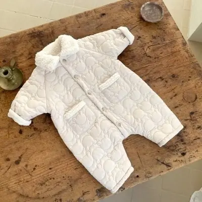 Baby Winter Lapel Pocket Suit Beige Cotton Long Sleeve